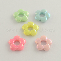 AB Color Plated Opaque Acrylic Bead Frames, Flower, Mixed Color, 19x4mm, Hole: 2mm, Inner diameter: 6mm