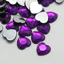 Imitation Taiwan Acrylic Rhinestone Cabochons, Flat Back & Faceted, Heart, Dark Violet, 10x10x3mm, about 1000pcs/bag
