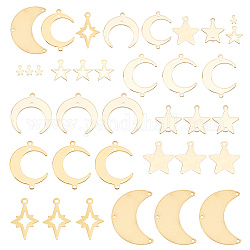 arricraft 36 Pcs 9 Sizes Star Moons Charms, Brass Pendants Connector Kit Mixed Color Crescent Metal Charms with Holes for Earring Necklace Bracelets Making Crafts