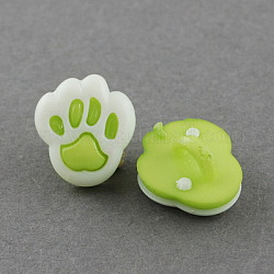 Acrylic Shank Buttons, 1-Hole, Dyed, Paw, Yellow Green & White, 19x17x8mm, Hole: 4x2mm