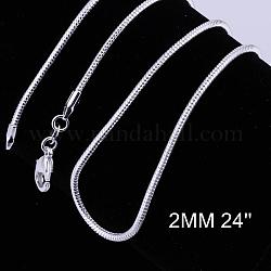 Латунные круглые ожерелья в виде змей, с карабин-лобстерами , для поделок ювелирных изделий, серебристый цвет, 24 дюйм, 2 мм