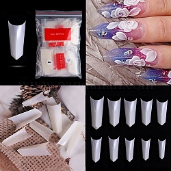 Punte in plastica per unghie finte senza cuciture, pratica lo strumento nail art per manicure, bianco, 14.8~24.5x5.9~11.6mm, circa 500pcs/scatola
