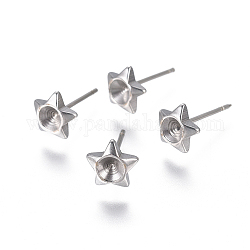 Composants de clou d'oreille en 304 acier inoxydable, pour strass en rivoli, étoiles du nord, couleur inoxydable, 7x7mm, pin: 3 mm