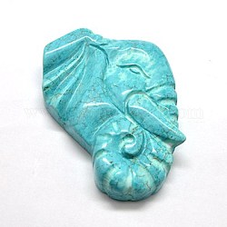 Synthetic Turquoise Big Pendants, Elephant, Turquoise, 62x45x10.5mm, Hole: 1mm
