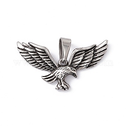 304 Stainless Steel Pendants, Eagle Charms, Antique Silver, 22x41x4mm, Hole: 4x8.5mm