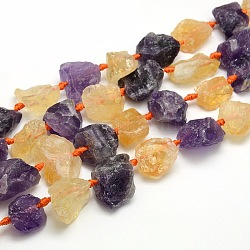 Raw Rough Natural Amethyst and Citrine Nuggets Bead Strands, 12~27x17~23x11~14mm, Hole: 3mm, about 18pcs/strand, 16.53 inch