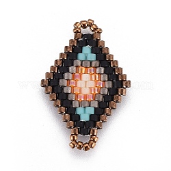 MIYUKI & TOHO Handmade Japanese Seed Beads Links, Loom Pattern, Rhombus, Colorful, 22.5~26.4x15~17x1.7~1.9mm, Hole: 1.4~1.8mm