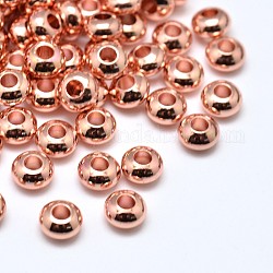 Laiton rondes plat séparateurs perles, or rose, 4x2mm, Trou: 1.6mm