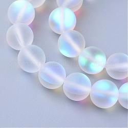 Chapelets de perles en pierre de lune synthétique, perles holographiques, teinte, mat, ronde, clair, 6mm, Trou: 1mm, Environ 60~62 pcs/chapelet, 14~15 pouce