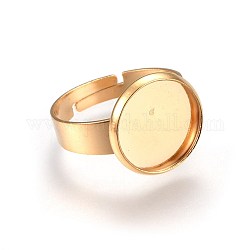 Adjustable 201 Stainless Steel Finger Rings Components, Pad Ring Base Findings, Flat Round, Golden, Size 7, 17~17.5mm, Inner Size: 12mm