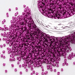 GlasZylinderförmigperlen, Perlen, Backen Farbe, Rundloch, Medium violett rot, 1.5~2x1~2 mm, Bohrung: 0.8 mm, ca. 45000 Stk. / Beutel, etwa 1 Pfund / Beutel