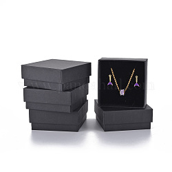 Caja de cartón, Para el anillo, pendiente, collar, con la esponja en el interior, cuadrado, negro, 7.6x7.6x3.2 cm, tamaño interno: 6.9x6.9 cm, sin tapa caja: 7.2x7.2x3.1cm