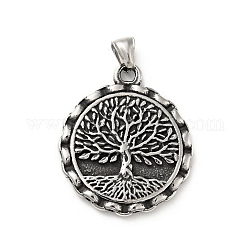 304 Stainless Steel Pendants, Flat Round with Tree of Life, Antique Silver, 44x38x4.5mm, Hole: 7x4.8mm