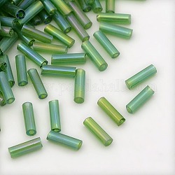 Glass Bugle Beads, Transparent Colours Rainbow, Lime Green, 6mm, Hole: 1mm, about 15000pcs/pound