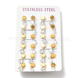 Clear Cubic Zirconia Flower Dangle Stud Earrings, 304 Stainless Steel Jewelry for Women, Golden, 19x8mm, Pin: 0.7mm