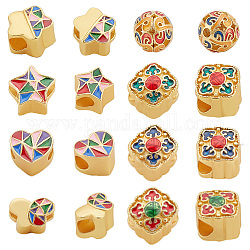 PH PandaHall Golden Spacer Beads 16pcs Enamel European Beads 8 Style Large Hole Beads Heart Butterfly Flower Star Round Spacer Beads Matte Craft Beads for Earring Necklace Bracelet Jewelry Making