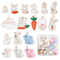 SUNNYCLUE 1 Box 17 Styles 34Pcs Easter Charm Bunny Charms Bulk Alloy Enamel Resin Rabbit Carrot Charm Cartoon Metal Dangle Charms for Jewelry Making Charms DIY Bracelet Necklace Earring Craft Women