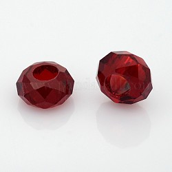 Perles en verre à facettes, perles de rondelle avec grand trou , rouge foncé, 14x8mm, Trou: 6mm