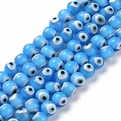 Hechos a mano de cristal de murano mal ojo hebras de perlas redondas, azul, 8mm, agujero: 1 mm, aproximamente 49 pcs / cadena, 14.17 pulgada