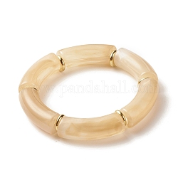 Bracciali elastici con perline in tubo acrilico, con perline in ottone, sabbia marrone, diametro interno: 2-1/8 pollice (5.5 cm)