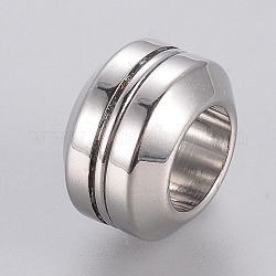 304 Stainless Steel Beads, Grooved Beads, Column, Stainless Steel Color, 11x6.5mm, Hole: 6mm