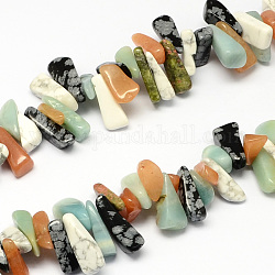 Mixed Natural Gemstone Bead Strands, Nuggets, Mixed Color, 12~20x6~10x3~10mm, Hole: 1mm, about 104pcs/strand, 15.7 inch