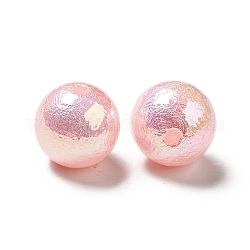 UV Plating Iridescent ABS Plastic Beads, Textured Round, Pearl Pink, 14x13mm, Hole: 2mm