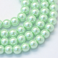 Backen gemalt pearlized Glasperlen runden Perle Stränge, hellgrün, 6~7 mm, Bohrung: 1 mm, ca. 145 Stk. / Strang, 31.4 Zoll
