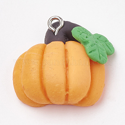 Herbstthema handgefertigte Fimo-Anhänger, mit  eisernem Zubehör, kantille, Kürbis, Platin Farbe, orange, 23x24x12 mm, Bohrung: 2 mm