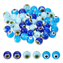 Nbeads 48 stücke 3 farben handgemachte böse blick runde perlen, Mischfarbe, 8 mm, Bohrung: 1 mm, 16 Stk. je Farbe