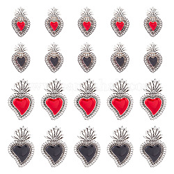 Gomakerer 20 pz 4 stili pendenti in smalto in lega, argento antico, fascino del cuore sacro, argento antico, 39.5~48x23.5~29x2~4mm, Foro: 1.5 mm, 5pcs / style