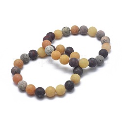 Bracelets extensibles en perles de pierres précieuses mélangées naturelles, mat, ronde, 2 pouce ~ 2-1/8 pouces (5.2~5.5 cm), perle: 10 mm