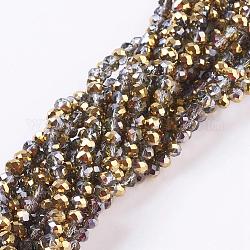 Electroplate Glass Faceted Rondelle Beads Strands, Half Plated, Gold, 4x3mm, Hole: 1mm, about 140pcs/strand, 16.5 inch