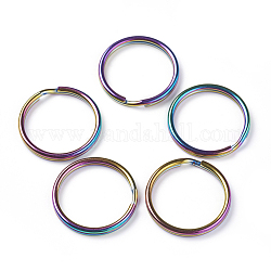 Placcatura ionica (ip) 304 portachiavi divisi in acciaio inossidabile, accessori di chiusura portachiavi, colore arcobaleno, 30x3~3.5mm