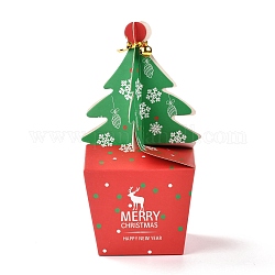 クリスマステーマ紙折りギフトボックス  鉄線＆ベル付き  プレゼント用キャンディークッキーラッピング  クリスマスツリー模様  9x9x15.5cm