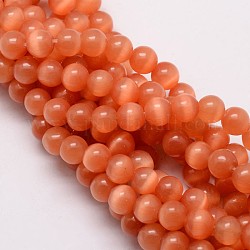 Cat Eye Beads Strands, Round, Coral, 8mm, Hole: 1.2mm, about 50pcs/strand, 15.5 inch