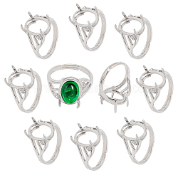 Chgcraft 10 pieza de anillo de platino con 4 garras en blanco, componentes de anillo de dedo de latón ajustable, ajustes de anillo de punta para piedras preciosas ovaladas de 11mm, ajuste de cabujón, fabricación de joyas diy