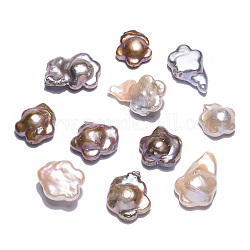 Perle di perle keshi nucleate naturali barocche, perla d'acqua dolce coltivata, fiore, marrone rosato, 15.5~32.5x15~18x6.5~10mm, Foro: 0.8 mm
