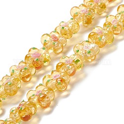 Chapelets de perles vernissées manuelles, cahoteuse, fleur, verge d'or, 13.5~14x14.5~15x7~8mm, Trou: 1.4mm, Environ 28 pcs/chapelet, 14.57 pouce (37 cm)