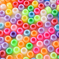 Perles en plastique nacrées, baril, couleur mixte, 9x6mm, Trou: 3.5mm, environ 200 PCs / sac.
