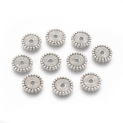 Tibetischen stil Abstandsperlen, Cadmiumfrei und Nickel frei und Bleifrei, Flachrund, Antik Silber Farbe, 12x2 mm, Bohrung: 2 mm