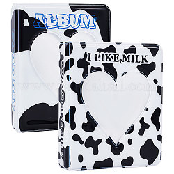 CRASPIRE 2 Books 2 Colors 3 Inch PVC Mini Love Heart Hollow Photocard Holder Book, Cow Pattern Cover Mini Photo Album with 36 Pockets, Black, 109.5x88x27.5mm, Inner Diameter: 93x65mm, 1 book/color