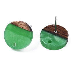 Fornituras de resina y madera de nogal, con 304 perno de acero inoxidable, plano y redondo, verde mar medio, 14mm, agujero: 1.8 mm, pin: 0.7 mm
