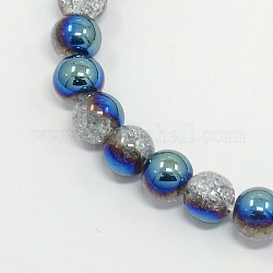 Chapelets de perles rondes de quartz craquelées semi-électrolytiques, synthétique, bleu, 8mm, Trou: 1mm, Environ 53 pcs/chapelet, 15.7 pouce