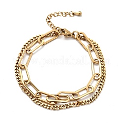 Вакуумное покрытие 201 браслет из нержавеющей стали с бумажными и бордюрными цепями двухслойный многожильный браслет для женщин, золотые, 7-1/2 дюйм (19.2 см)