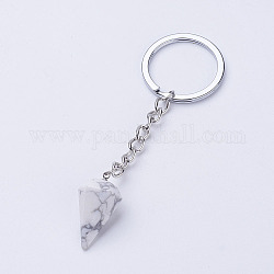Natural Howlite Keychain, with Iron Key Rings and Brass Finding, Cone/Spike/Pendulum, Platinum, 95~123mm, 29~30x14~15mm
