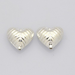 Brass Beads, Heart, Silver Color Plated, 15x17x7mm, Hole: 1mm
