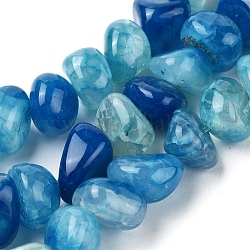 Filo di perline di agata naturale, pietra burrattata, tinti e riscaldato, pepite, blu fiordaliso, 8~16x9~13x9~12mm, Foro: 1.4 mm, circa 36~42pcs/filo, 14.96 pollice (38 cm)