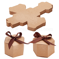 BENECREAT 42PCS Hexagon Kraft Paper Package Box with Ribbon, Brown Biscuit Favor Gifts Boxes for Anniversary, Brithday Favors, Wedding