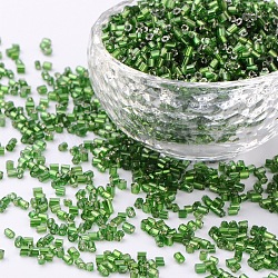 11/0 Two Cut Glass Seed Beads, Hexagon, Silver Lined Round Hole, Green, Size: about 2.2mm in diameter, about 37500pcs/Pound